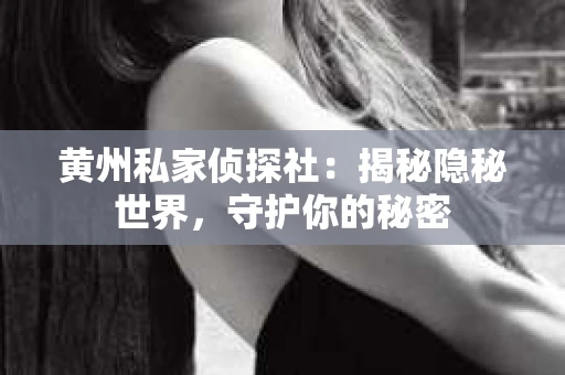 黄州私家侦探社：揭秘隐秘世界，守护你的秘密